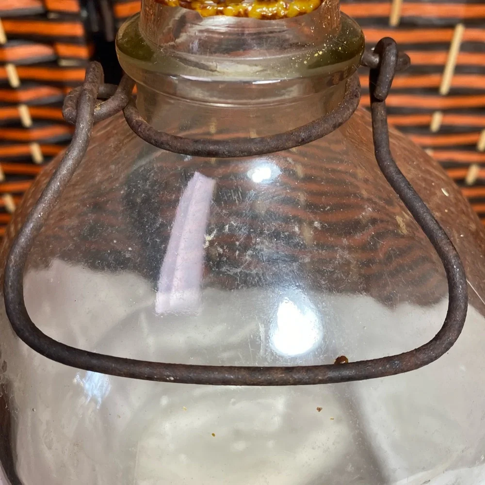 Vintage 1 Gallon Glass Jug With Metal Carrier Rustic Farmhouse Decor - Picture 3 of 9